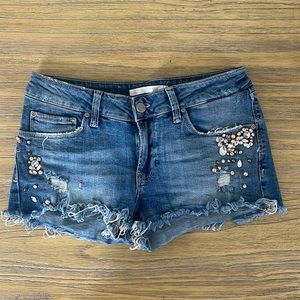 Womens Zara Trafaluc distressed bejeweled denim shorts size 6